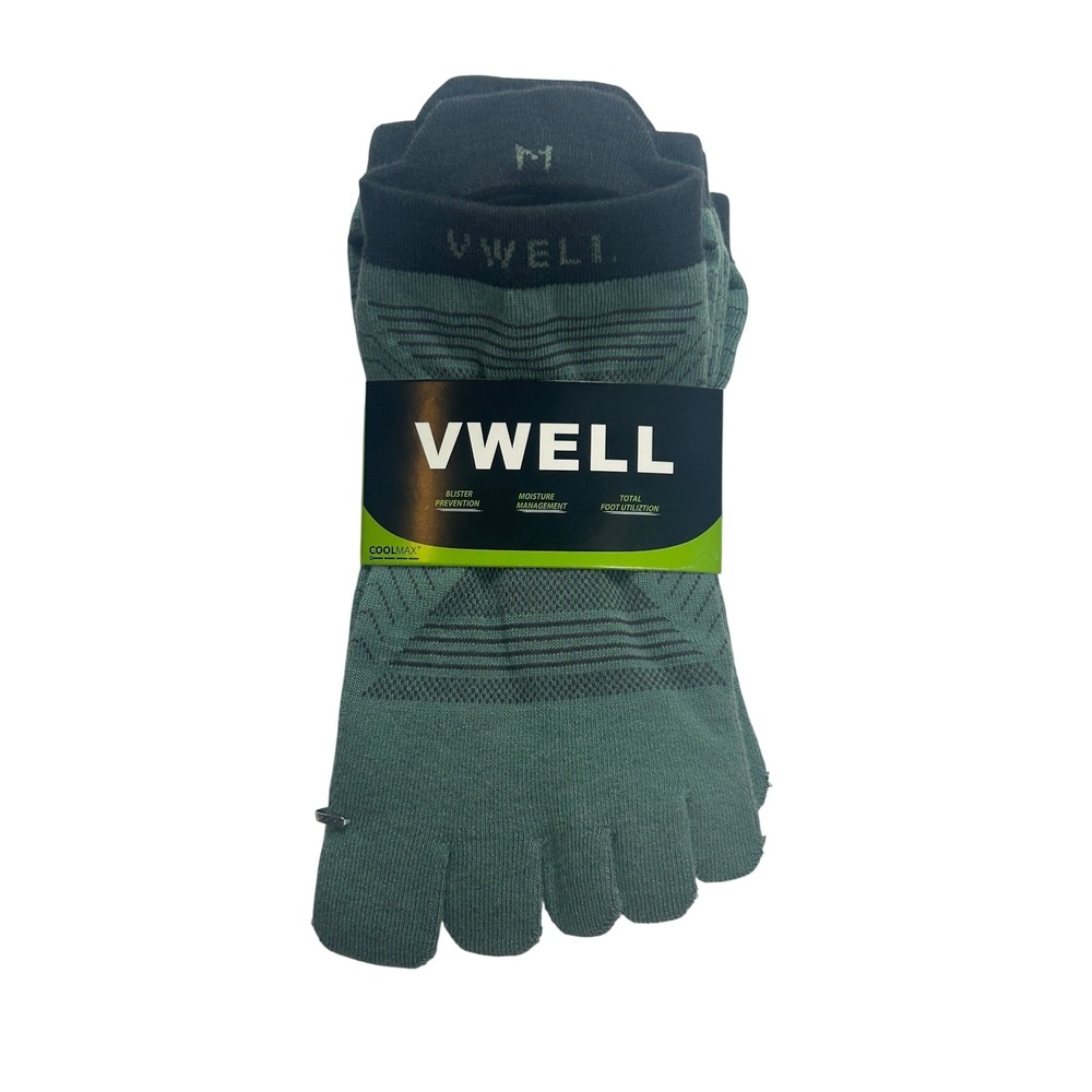 VWELL NWT Unisex 5-Toe Coolmax No show Running Athletic Socks Green 3-Pairs Sz M